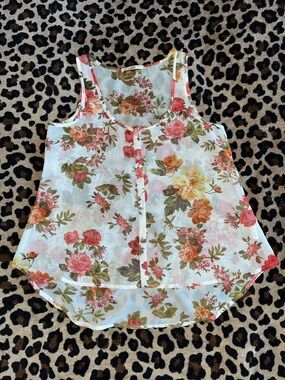 Papaya Floral Button-Front Camisole - White with Pink, Coral & Green